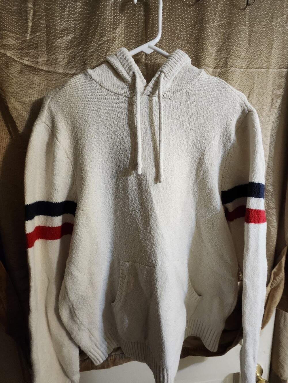 Women's "Old Navy" Hooded Sweater with Red & Navy Sleeve Stripes